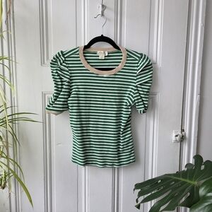 Maeve Green and Cream Striped Short Sleeve Top